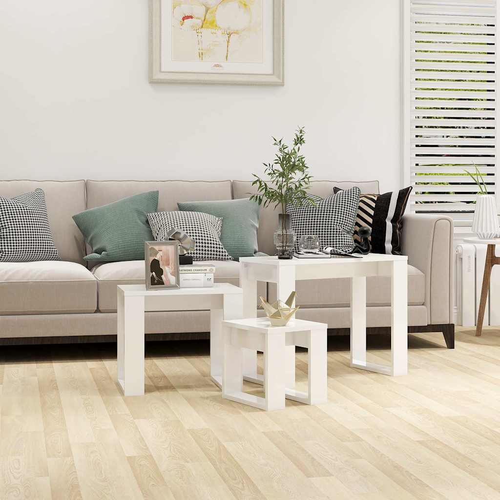 Vidaxl 3-delige tafeltjesset bewerkt hout hoogglans wit