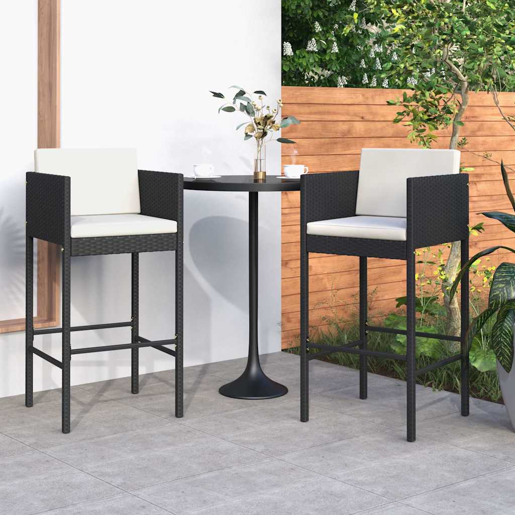 Vidaxl barkrukken 2 st met kussens poly rattan zwart