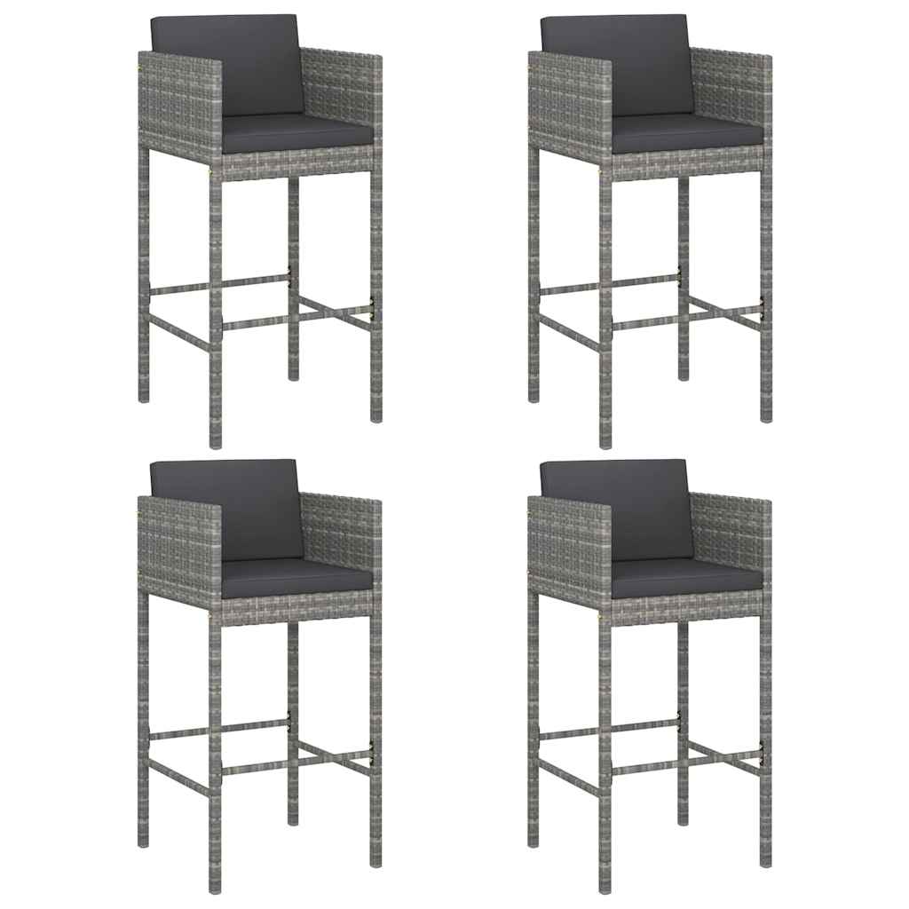 Vidaxl barkrukken 4 st met kussens poly rattan grijs