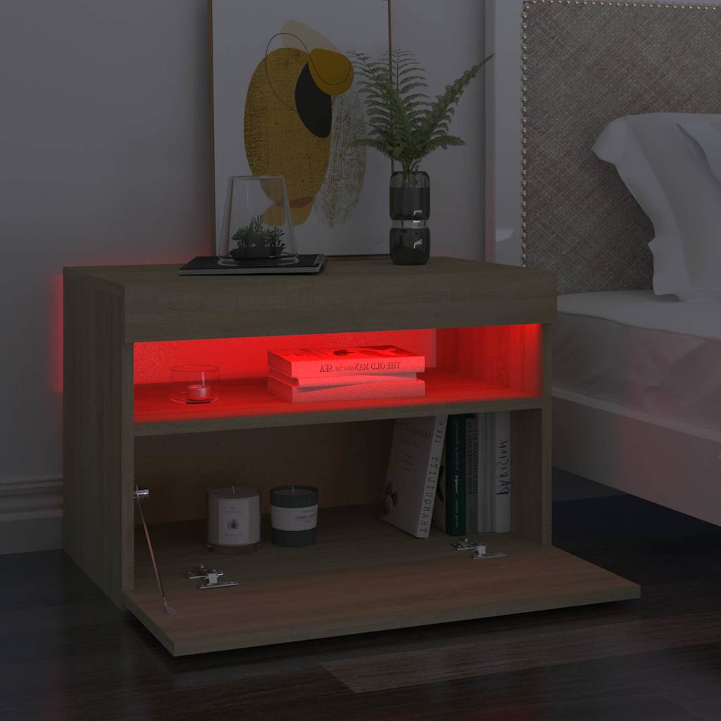 Vidaxl nachtkastjes 2 st led-verlichting 60x35x40 cm sonoma eikenkleur