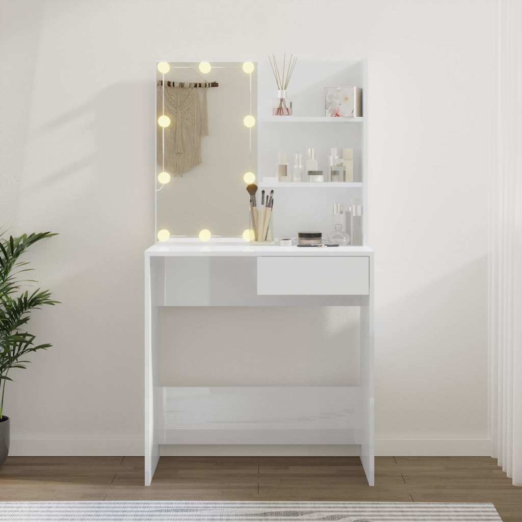 Vidaxl kaptafel met led-verlichting 74,5x40x141 cm hoogglans wit