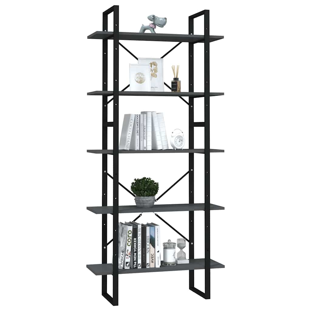 Vidaxl boekenkast met 5 schappen 80x30x175 cm bewerkt hout grijs
