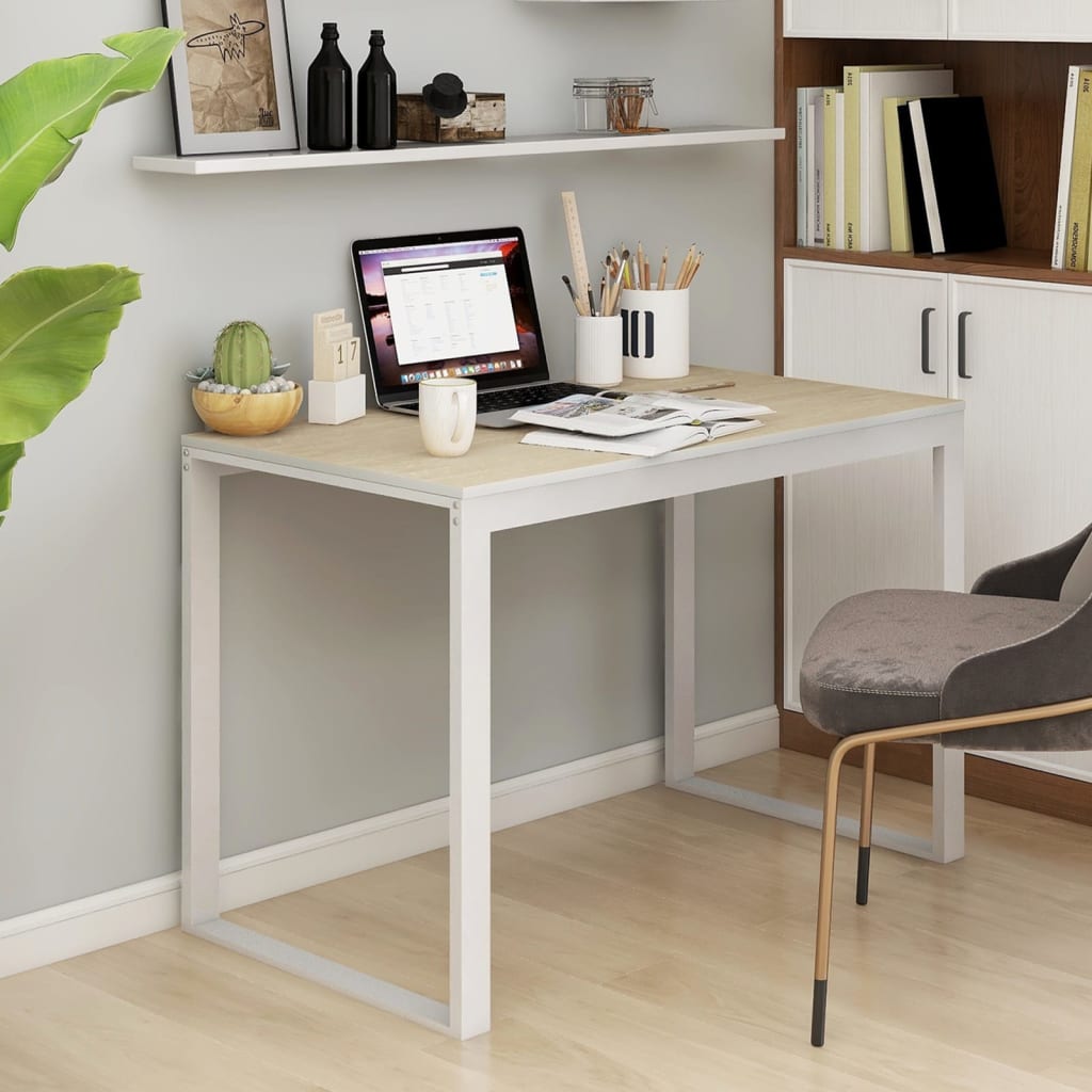 Vidaxl computerbureau 110x60x73 cm spaanplaat wit en eikenkleurig