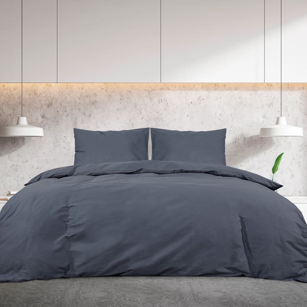 Vidaxl Duvet Overlay Set 135x200 cm Baumwoll -Anthrazit -ausgelöst