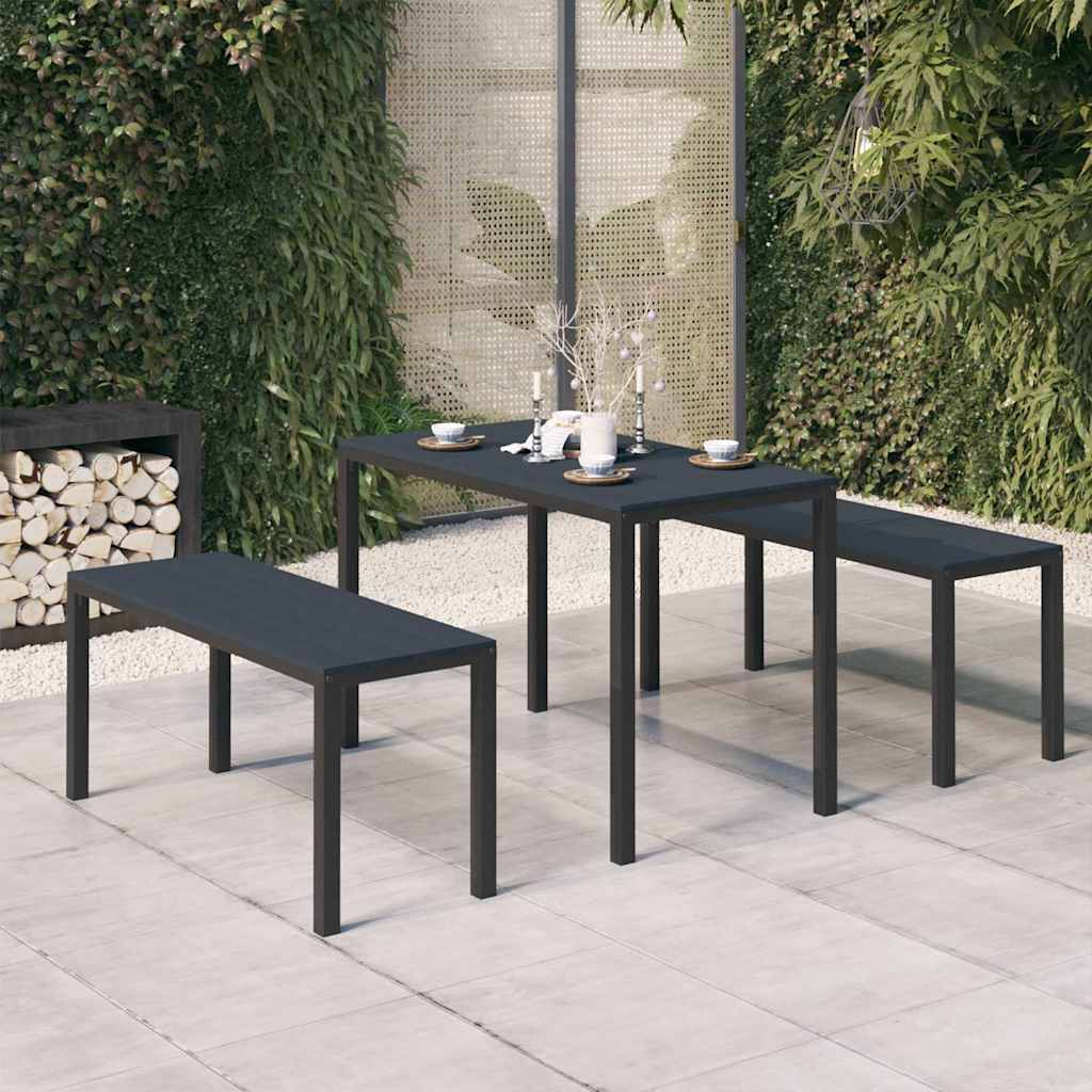 Vidaxl 3-delige tuinset staal en hkc zwart