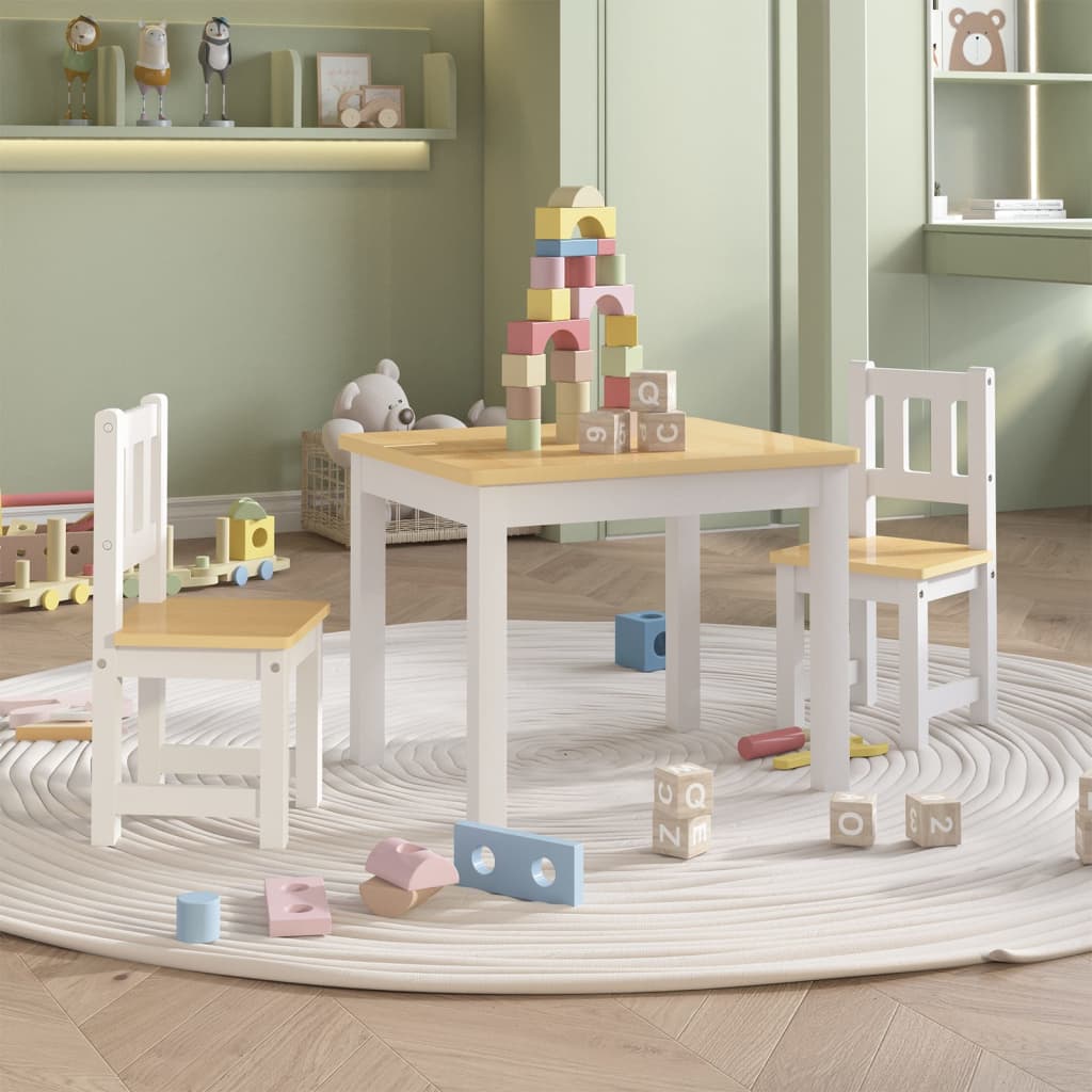 Vidaxl 3-delige kindertafel- en stoelenset mdf wit en grijs
