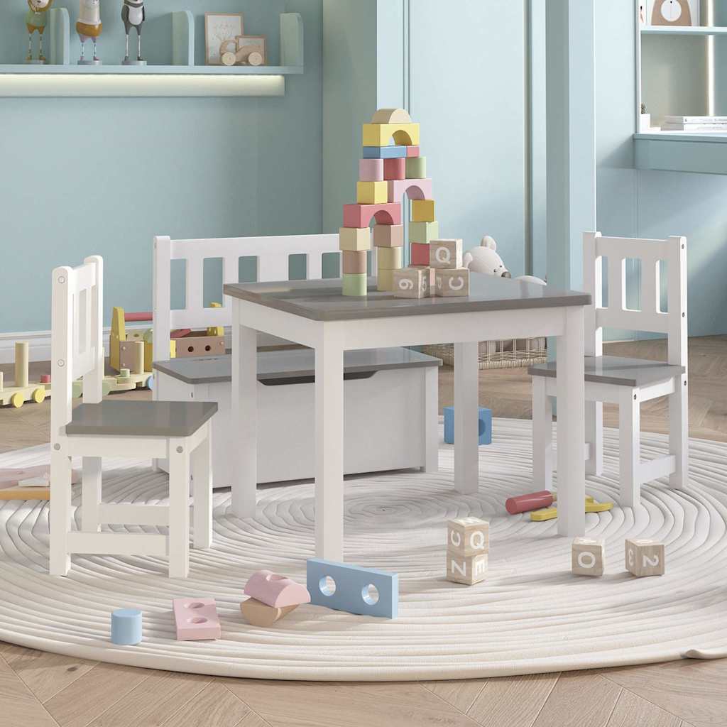 Vidaxl 3-delige kindertafel- en stoelenset mdf wit en grijs