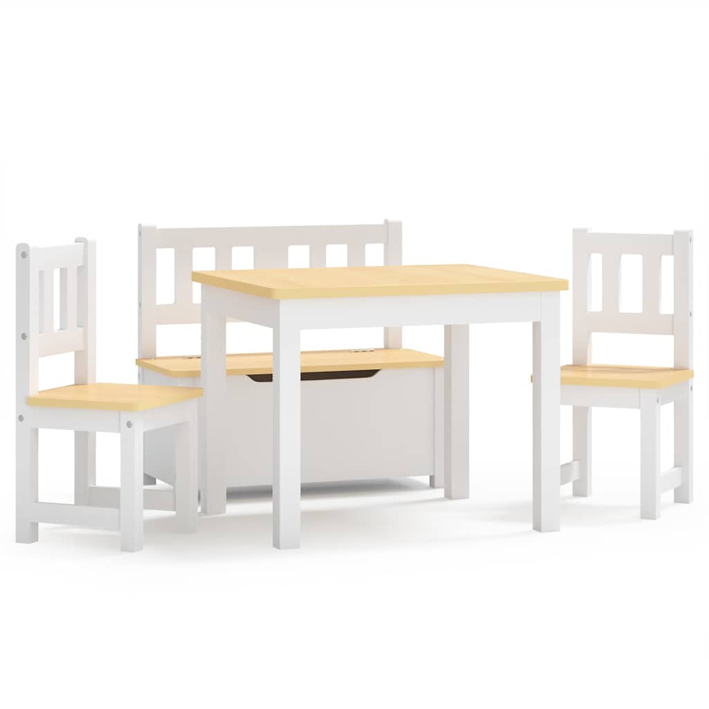 Vidaxl 4-delige kindertafel- en stoelenset mdf wit en beige