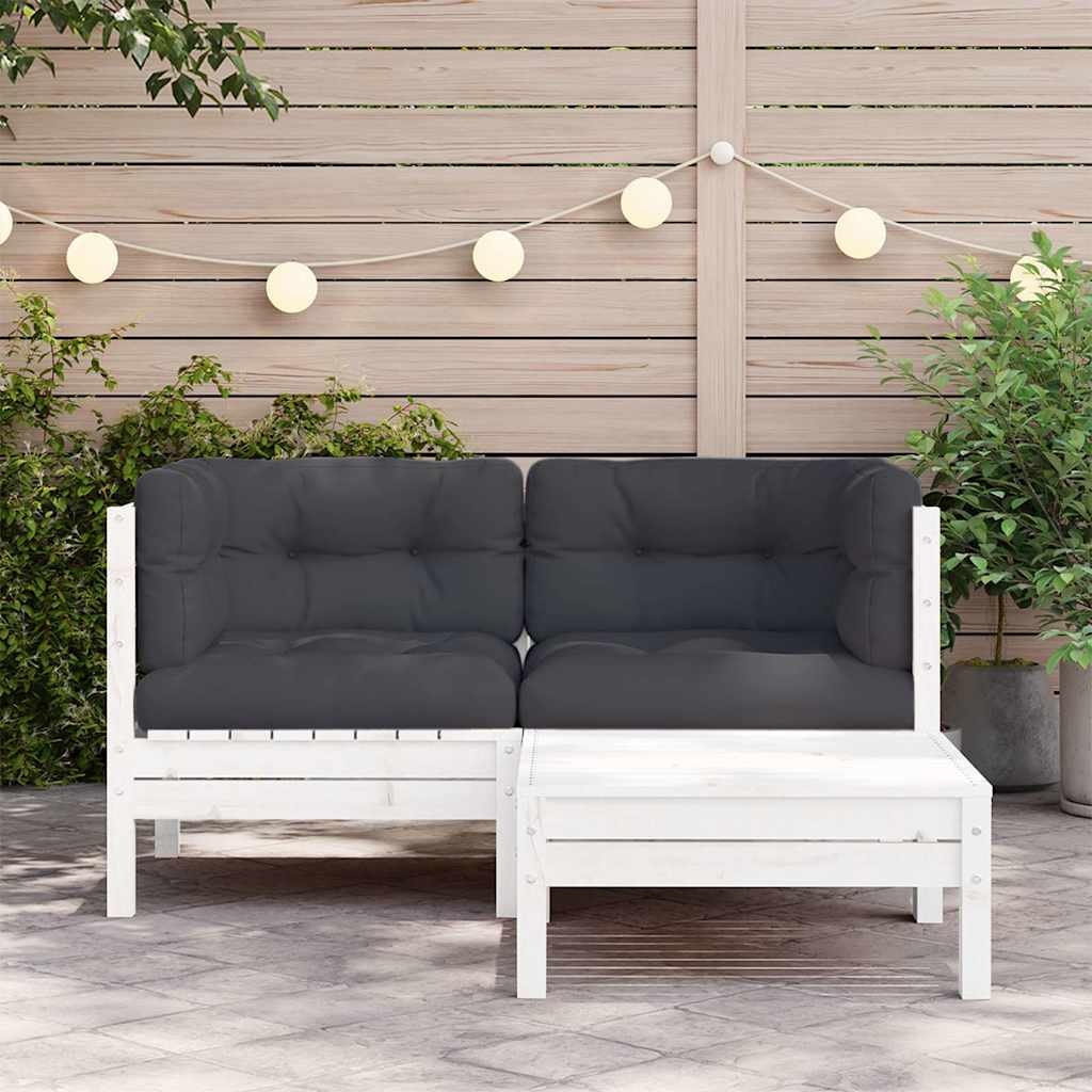 Vidaxl 3-delige loungeset met kussens massief grenenhout wit