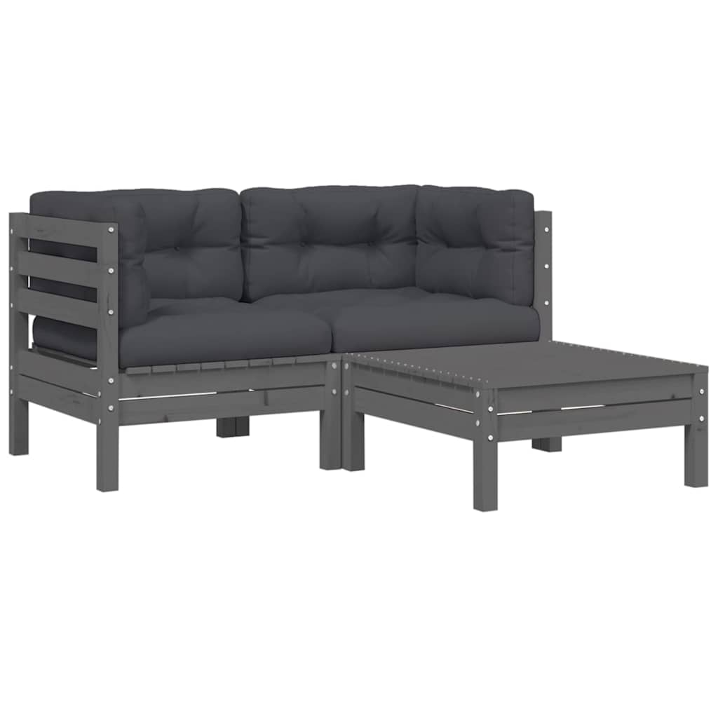 Vidaxl 3-delige loungeset met kussens massief grenenhout grijs