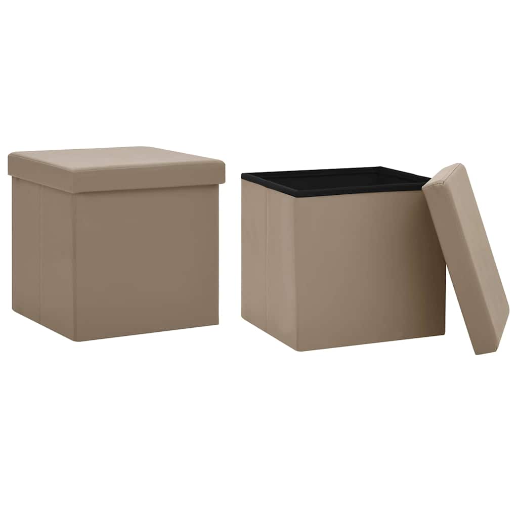 Vidaxl opbergkrukken inklapbaar 2 st pvc cappuccinokleurig
