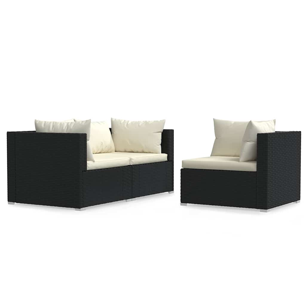 Vidaxl 3-delige loungeset met kussens poly rattan zwart