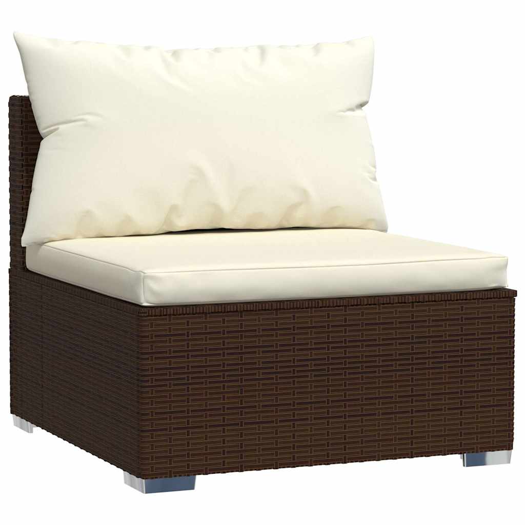Vidaxl tuinmiddenbank met kussens poly rattan bruin