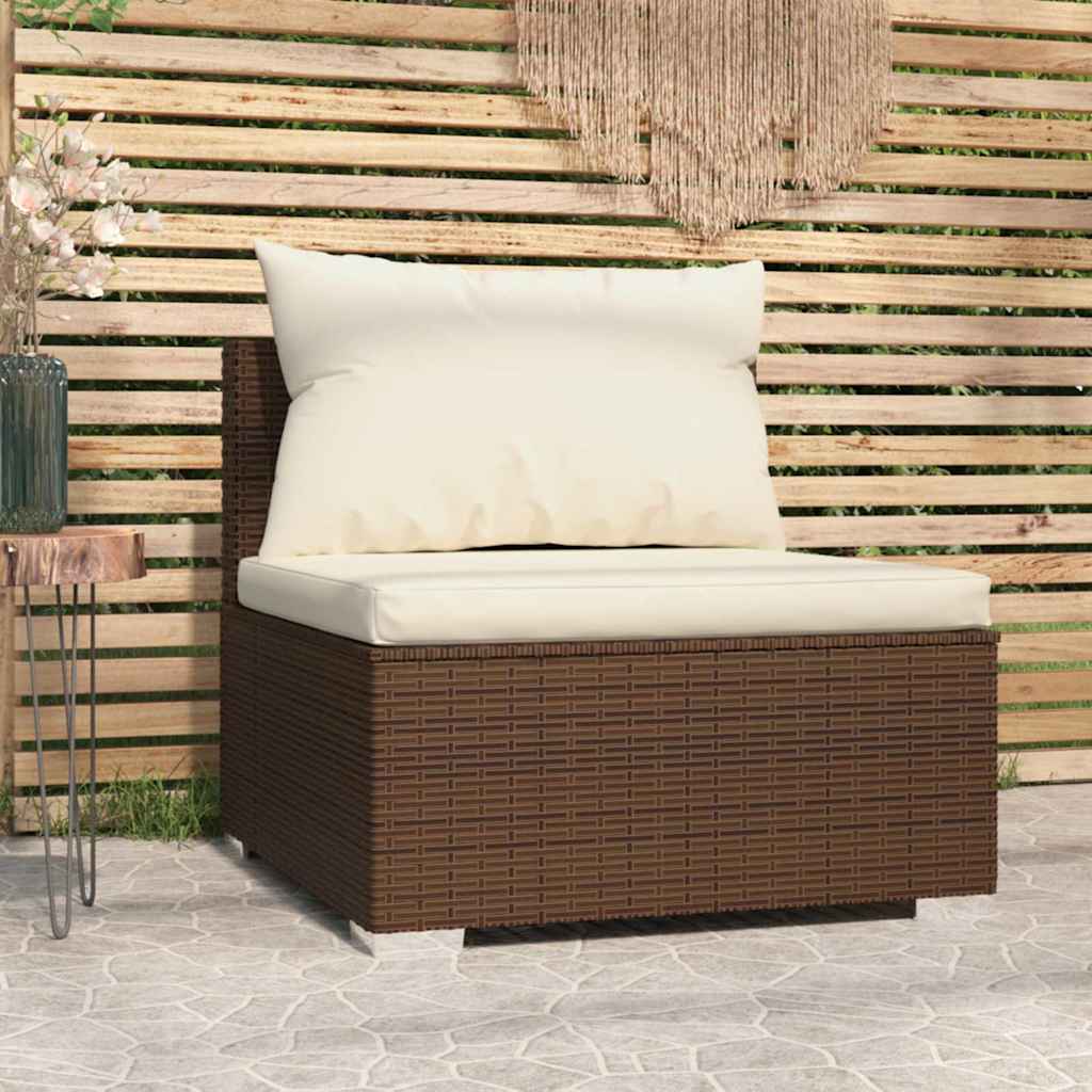 Vidaxl tuinmiddenbank met kussens poly rattan bruin
