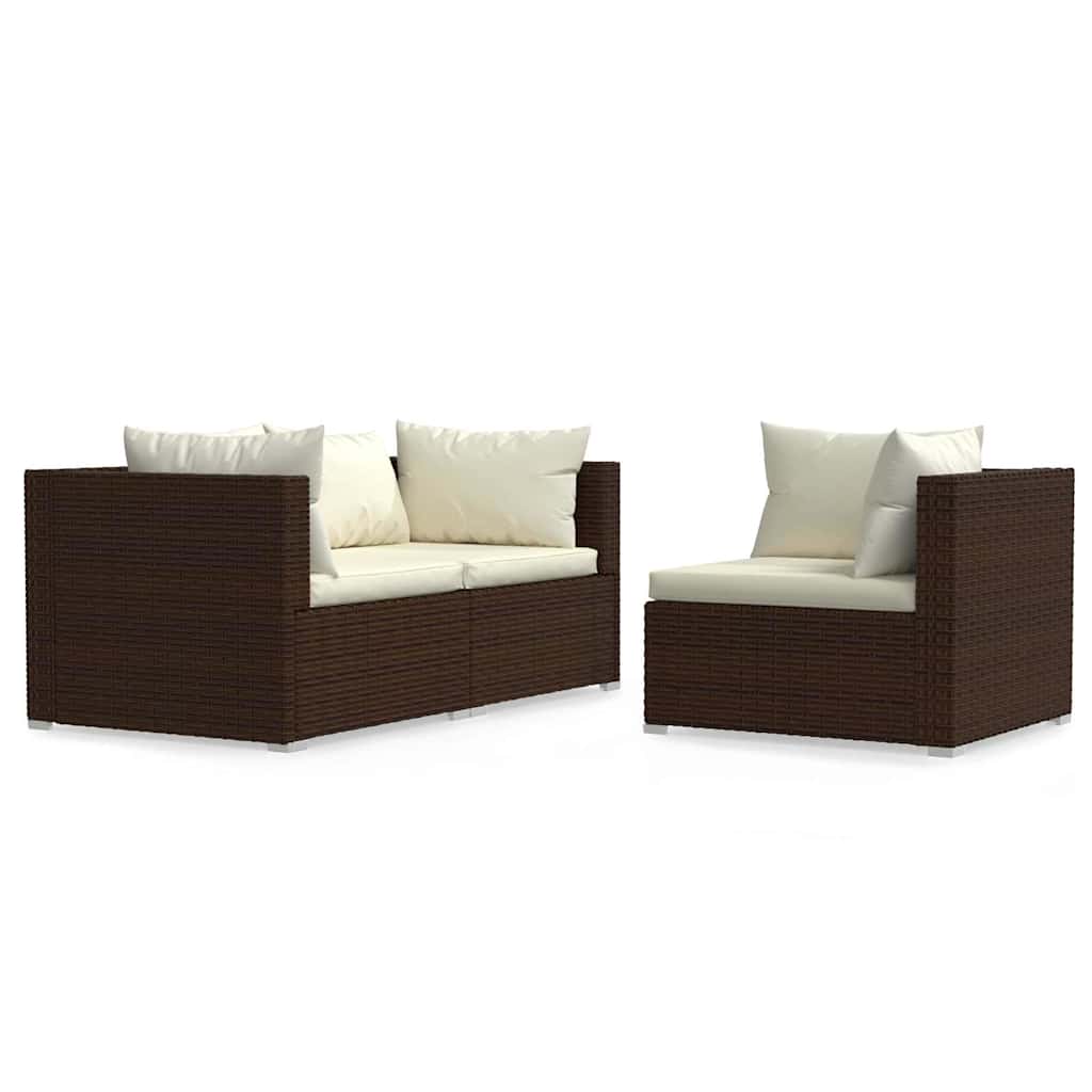 Vidaxl 3-delige loungeset met kussens poly rattan bruin