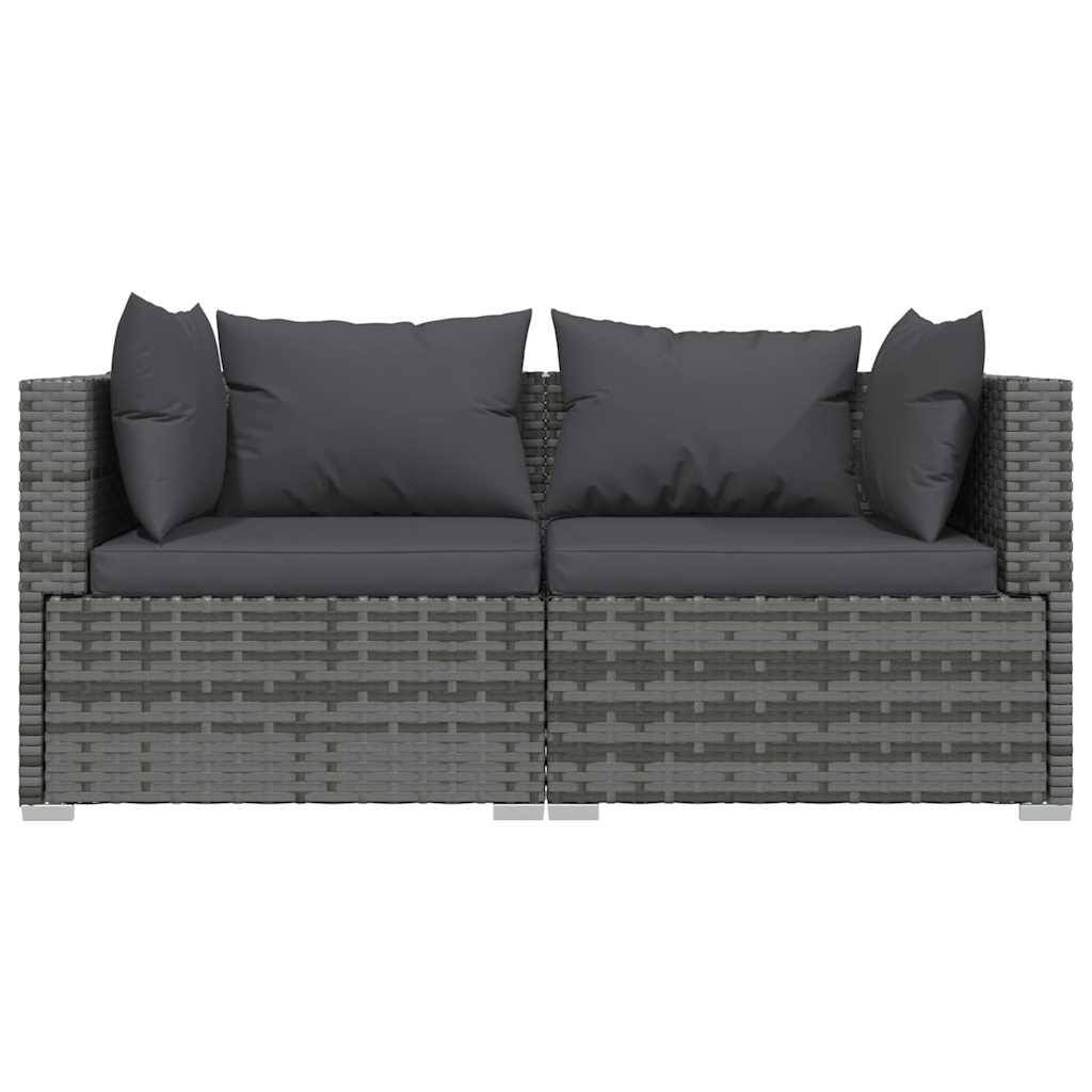 Vidaxl tweezitsbank met kussens poly rattan grijs