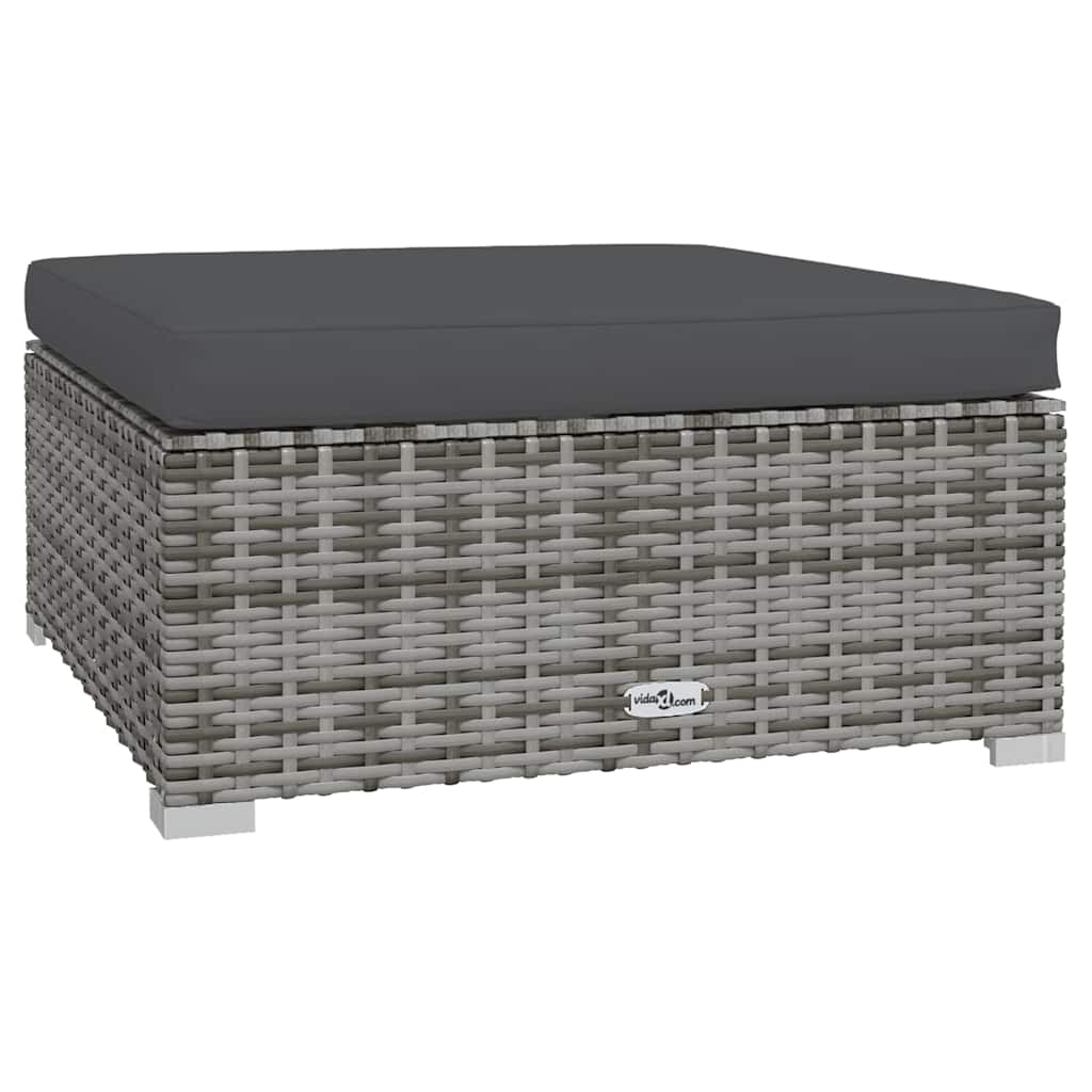 Vidaxl tuinvoetenbank met kussen 70x70x30 cm poly rattan grijs