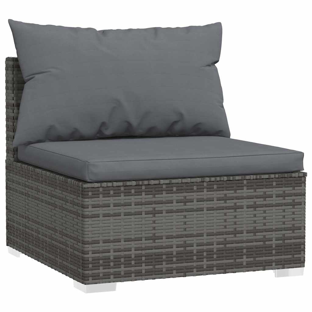 Vidaxl driezitsbank met kussens poly rattan grijs