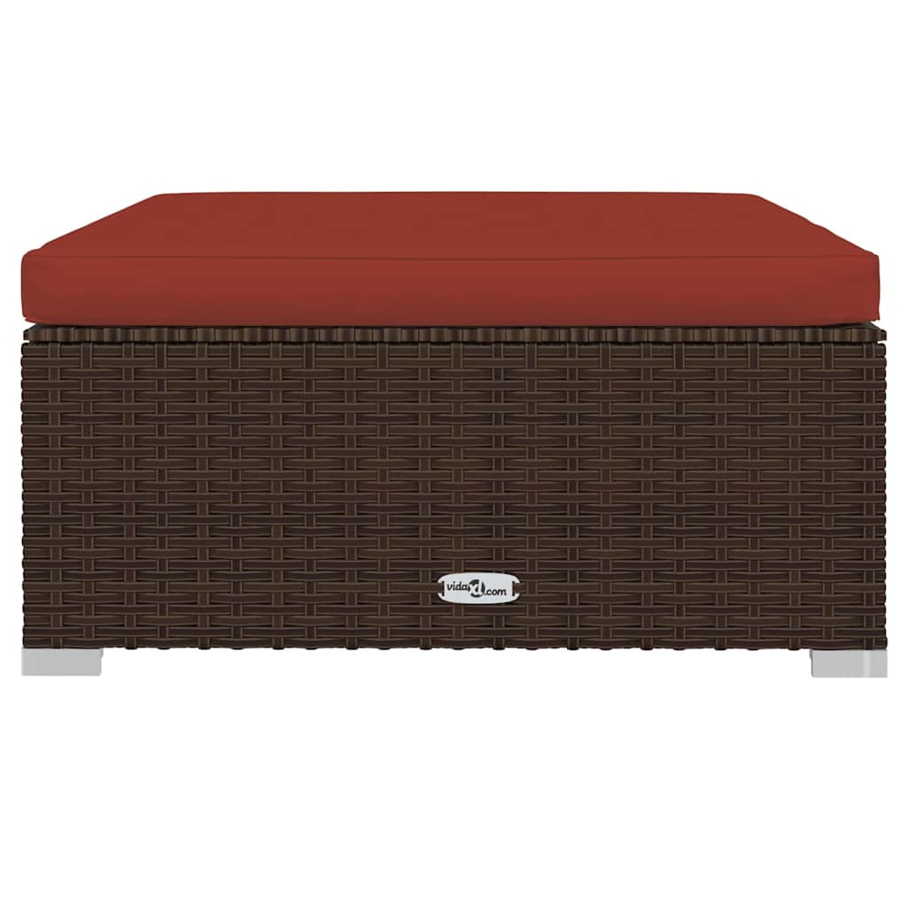Vidaxl tuinvoetenbank met kussen 70x70x30 cm poly rattan bruin