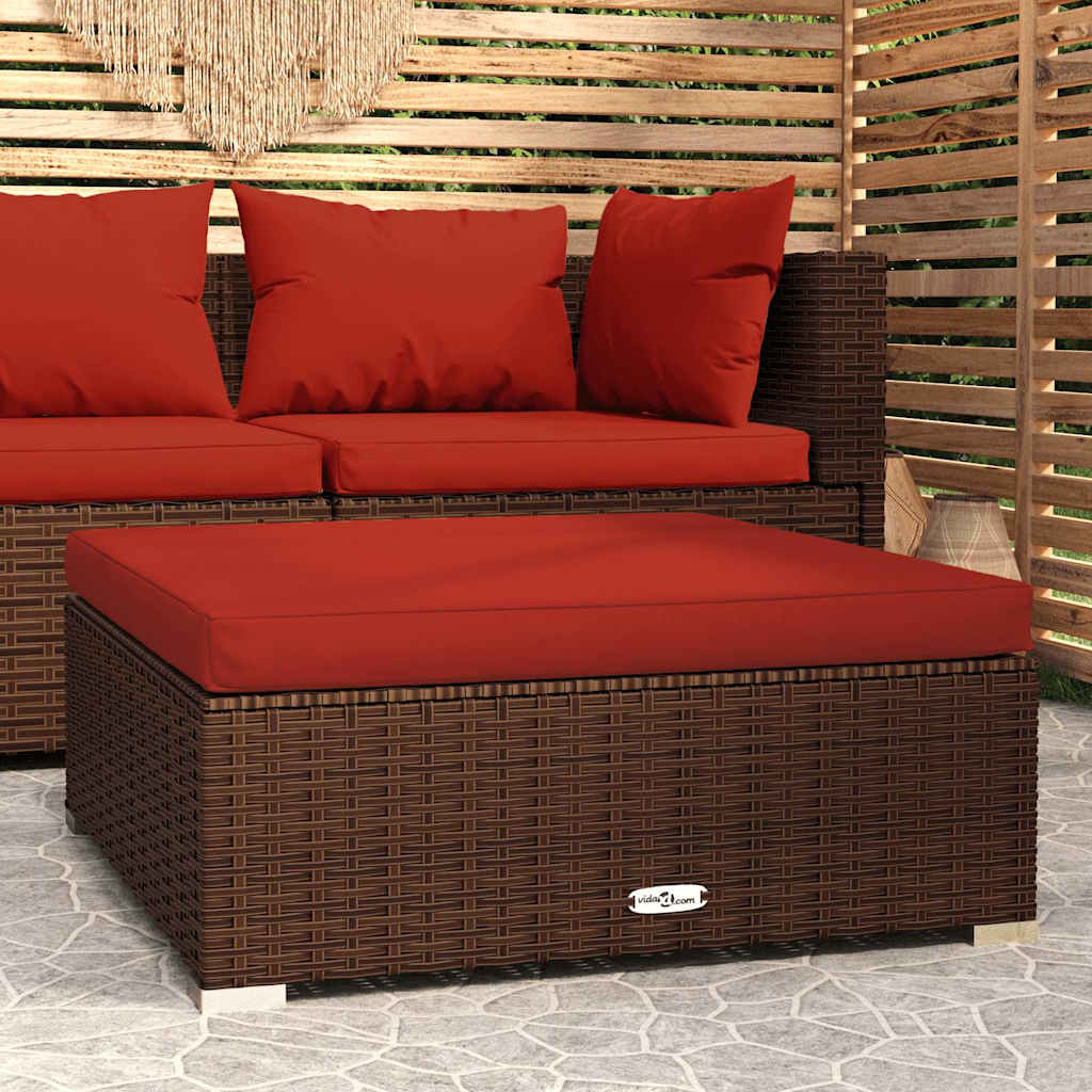 Vidaxl tuinvoetenbank met kussen 70x70x30 cm poly rattan bruin