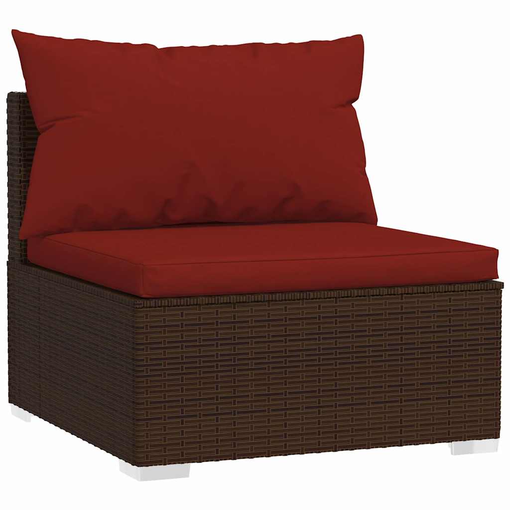 Vidaxl tuinmiddenbank met kussens poly rattan bruin