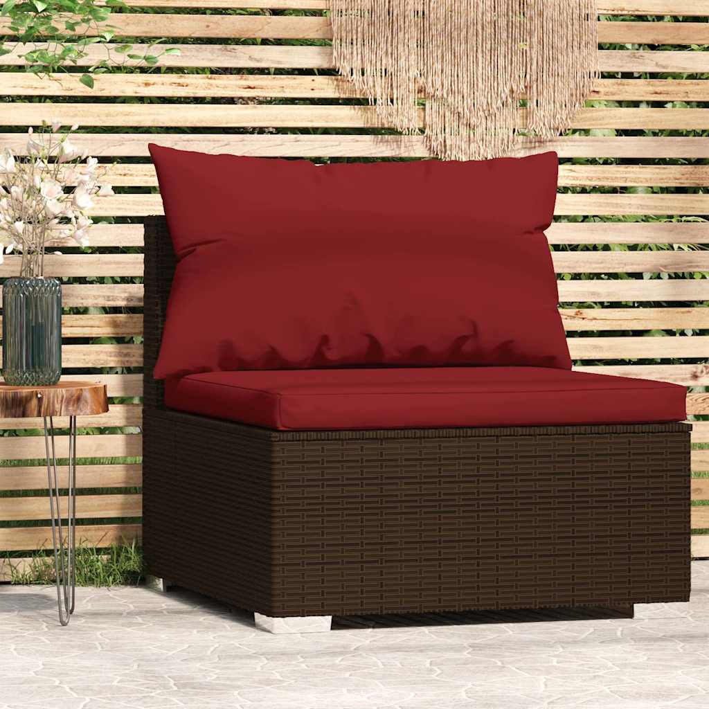 Vidaxl tuinmiddenbank met kussens poly rattan bruin