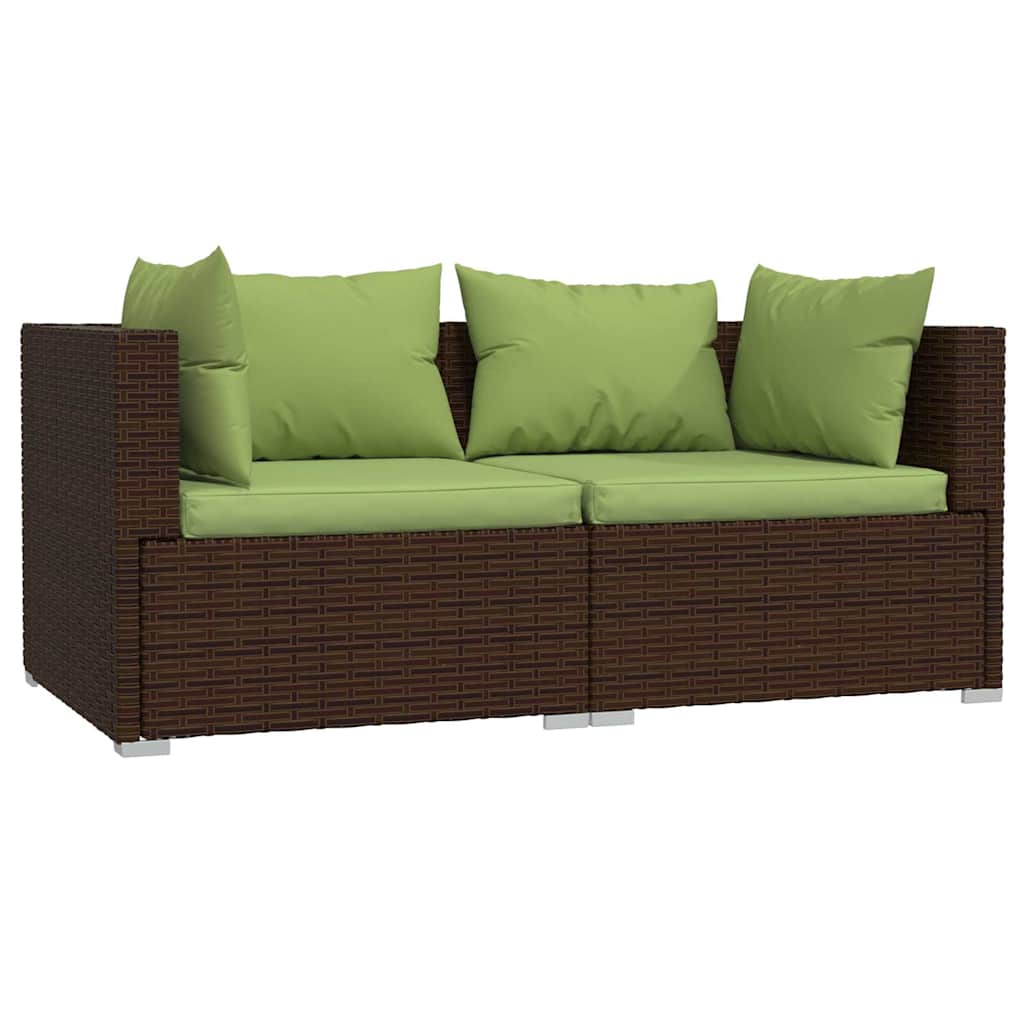 Vidaxl bank 2-zits met kussens poly rattan bruin