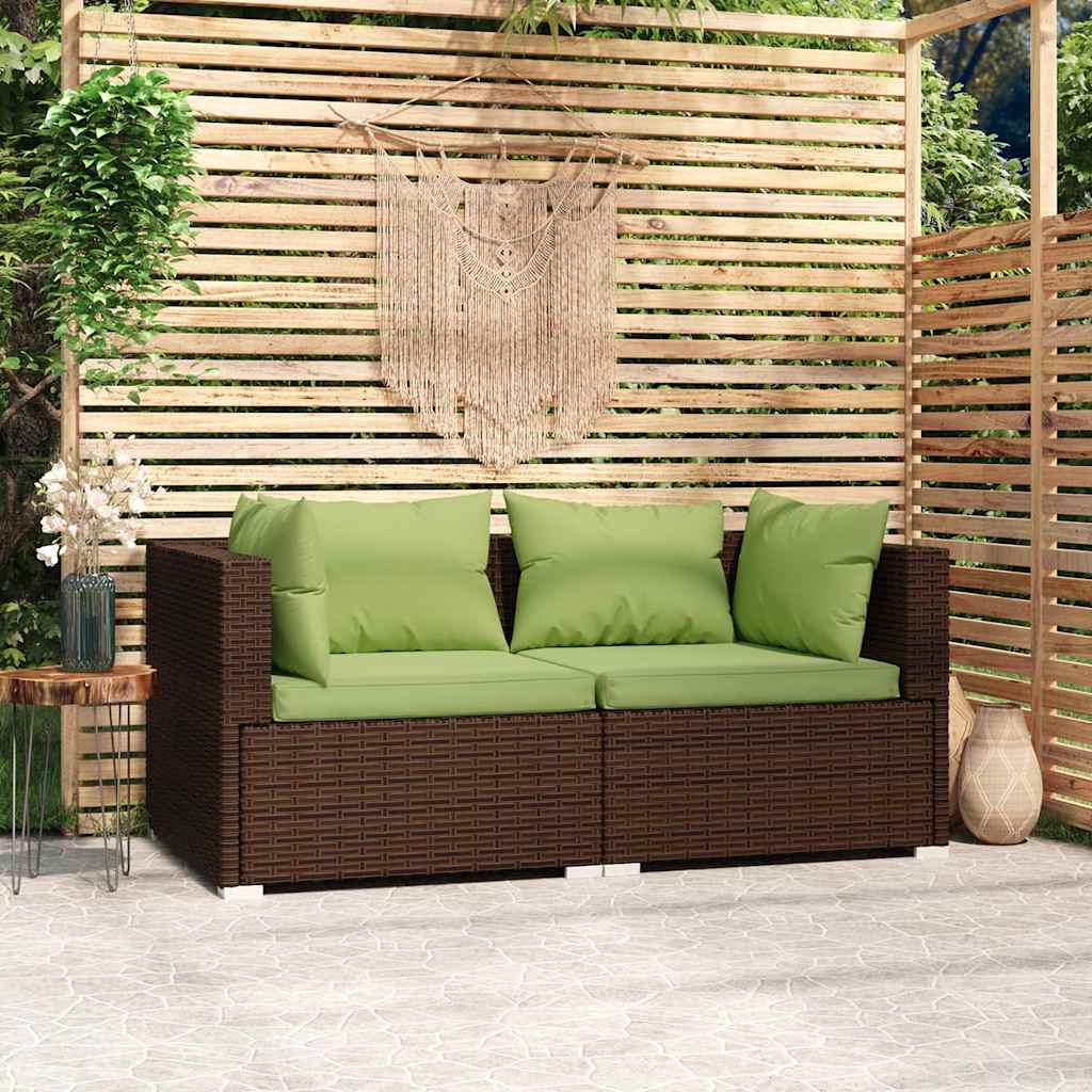 Vidaxl bank 2-zits met kussens poly rattan bruin