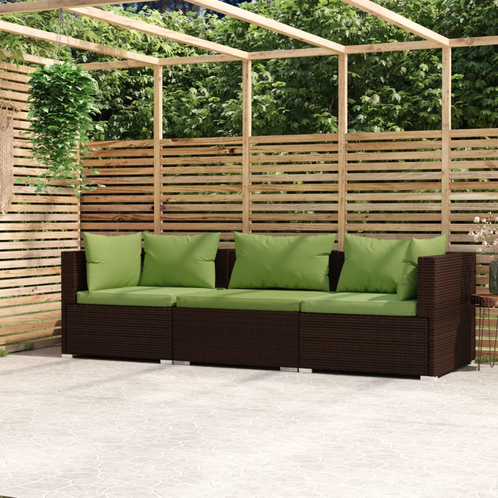 Vidaxl bank 3-zits met kussens poly rattan bruin