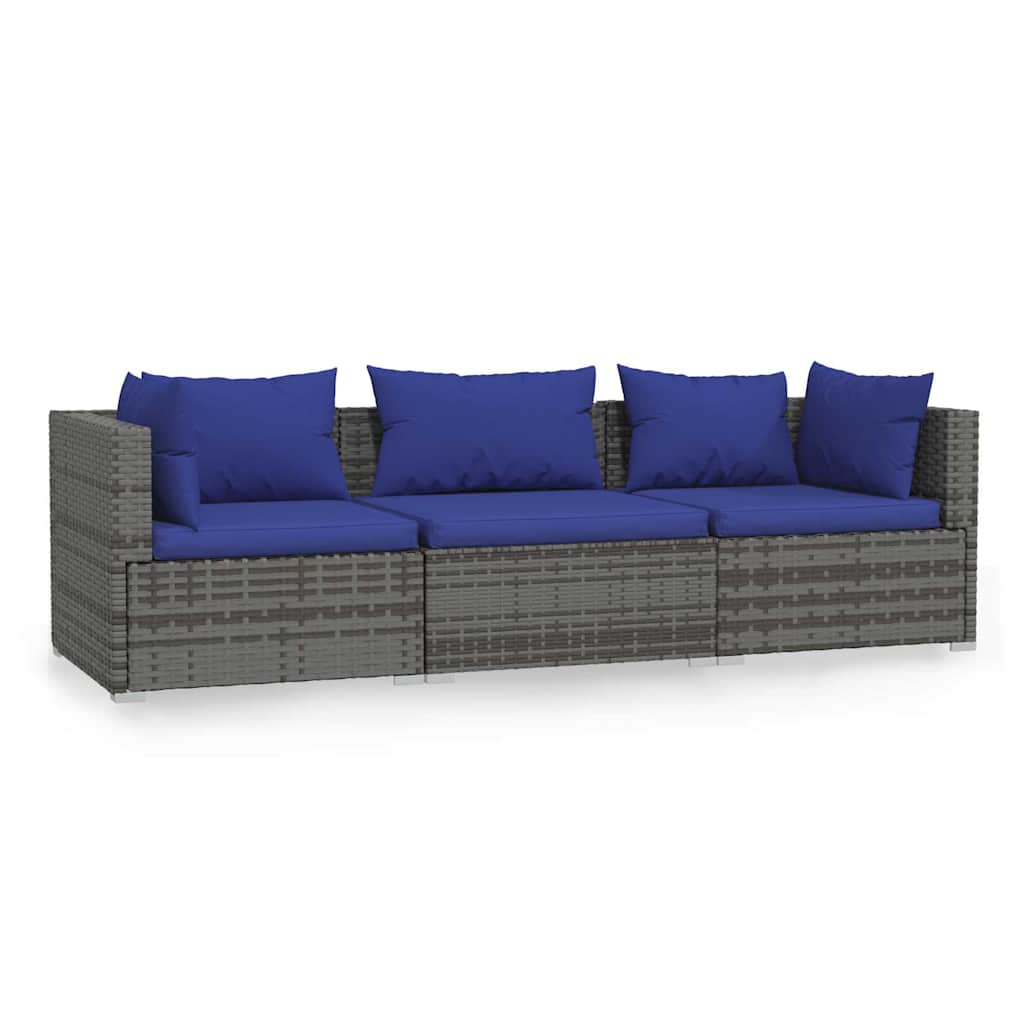 Vidaxl tuinbank 3-zits met kussens poly rattan grijs