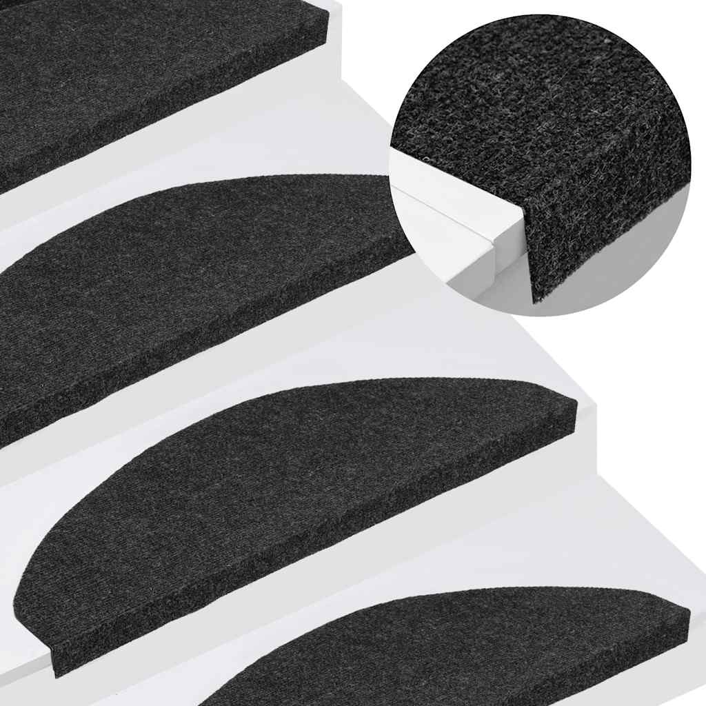 Vidaxl Treppenmatten Selbstadhäsiv 15 ST 65x22.5x3,5 cm Schwarz