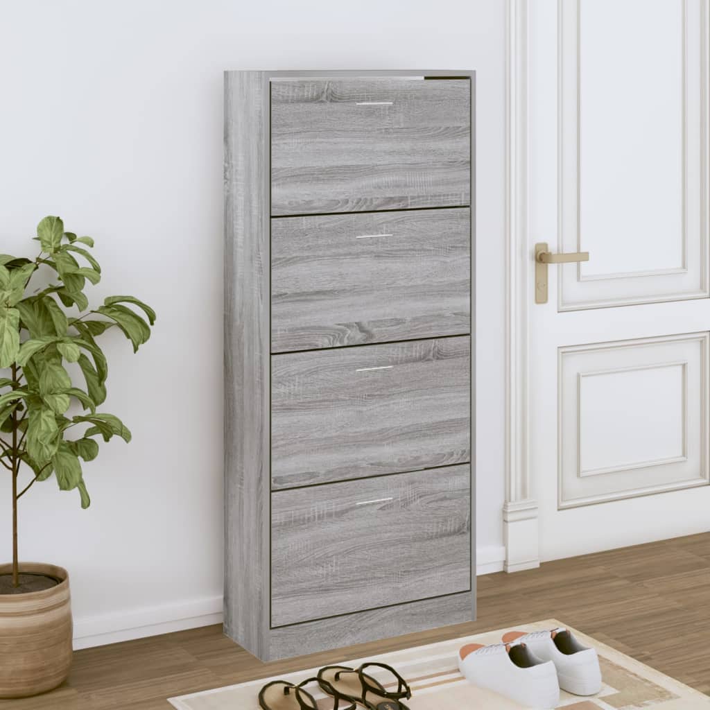 VidaXL Schuhschrank 63x24x147 cm, fertiges Holz, grau Sonoma