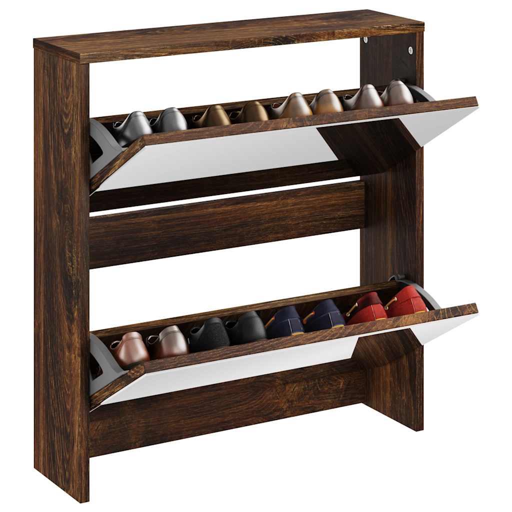 Vidaxx Schuhschrank mit Spiegel 2-lagig 63x17x67 cm Räuchereiche