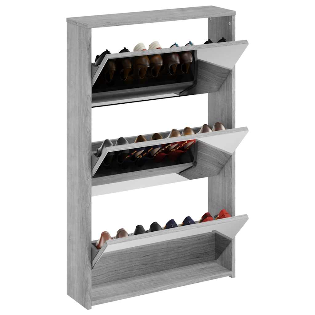 VidaXL Schuhschrank mit Spiegel 3-stöckig 63x17x102,5 cm Grau Sonoma
