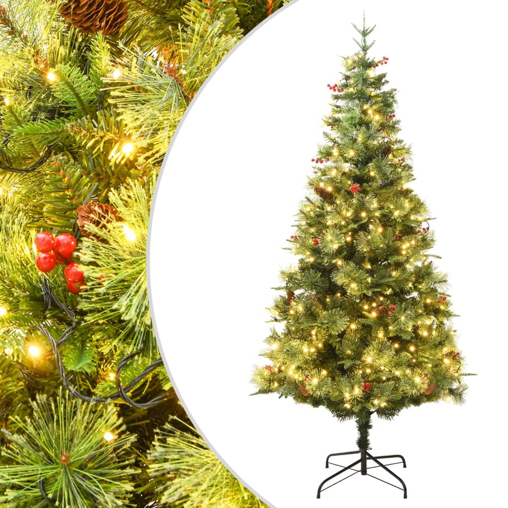 Vidaxl Weihnachtsbaum mit LED- und Kiefernzapfen 195 cm PVC und PE Green
