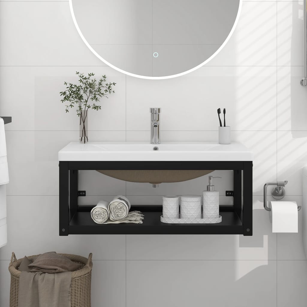 Vidaxl wastafelframe met inbouwwastafel ijzer zwart