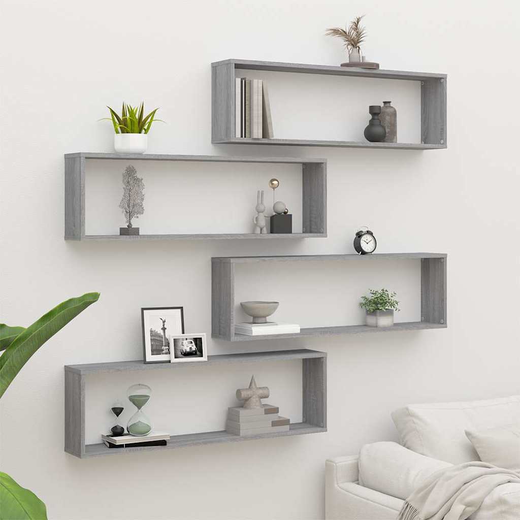 Vidaxl wandschappen kubus 4 st 100x15x30 cm bewerkt hout grijs sonoma