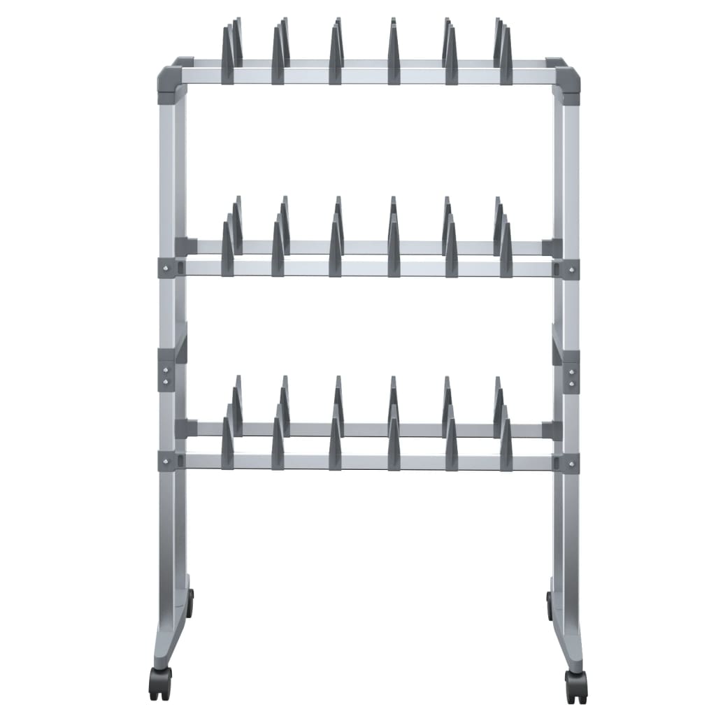 Vidaxl schoenenrek met wieltjes 66x27x100 cm zilverkleurig