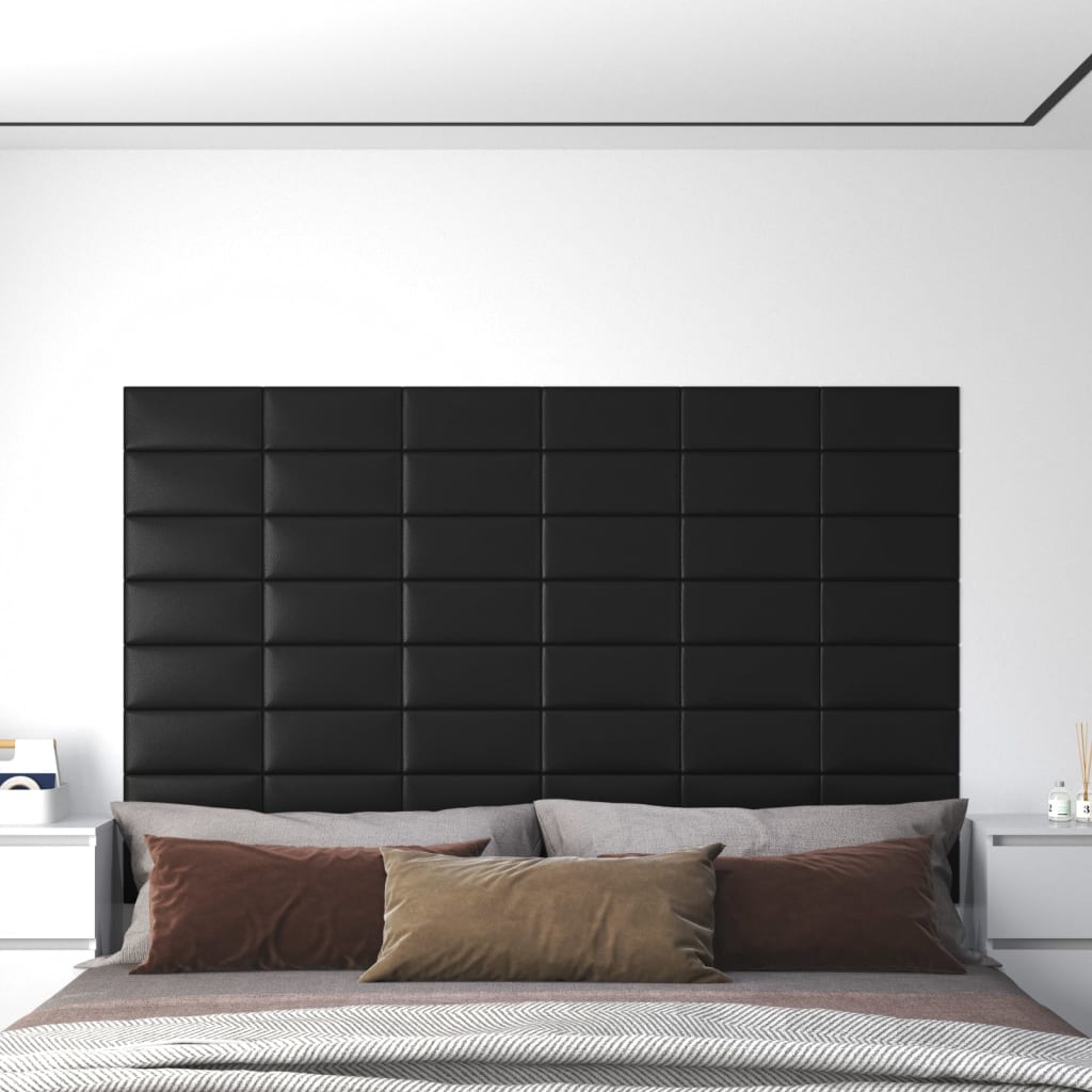 Vidaxl Wandpaneele 12 Stcs 0,54 m² 30 x 15 cm künstliches Leder schwarz