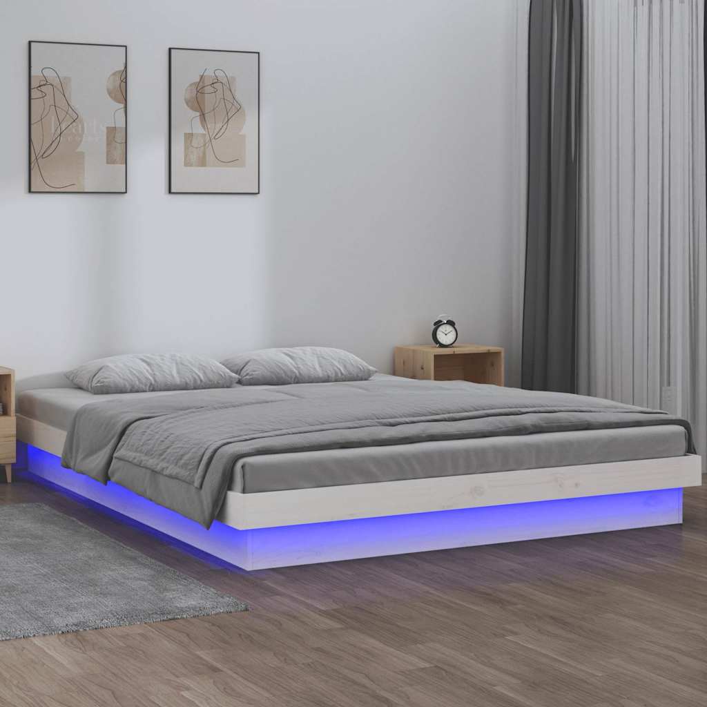 Vidaxl bedframe led massief hout wit 180x200 cm