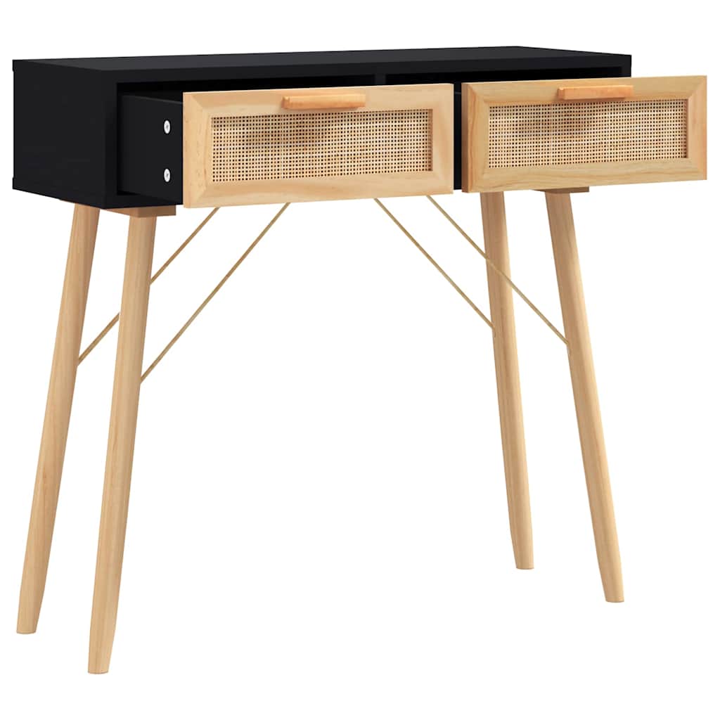 Vidaxl wandtafel 80x30x75 cm massief grenenhout en natuurlijk rattan