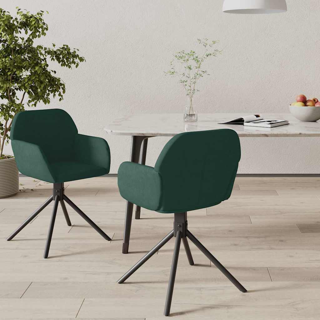 Vidaxl eetkamerstoelen draaibaar 2 st fluweel donkergroen