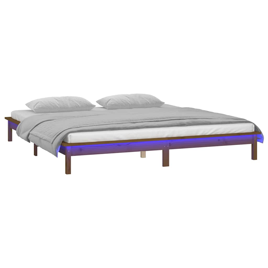 Vidaxl bedframe led massief hout honingbruin 140x200 cm