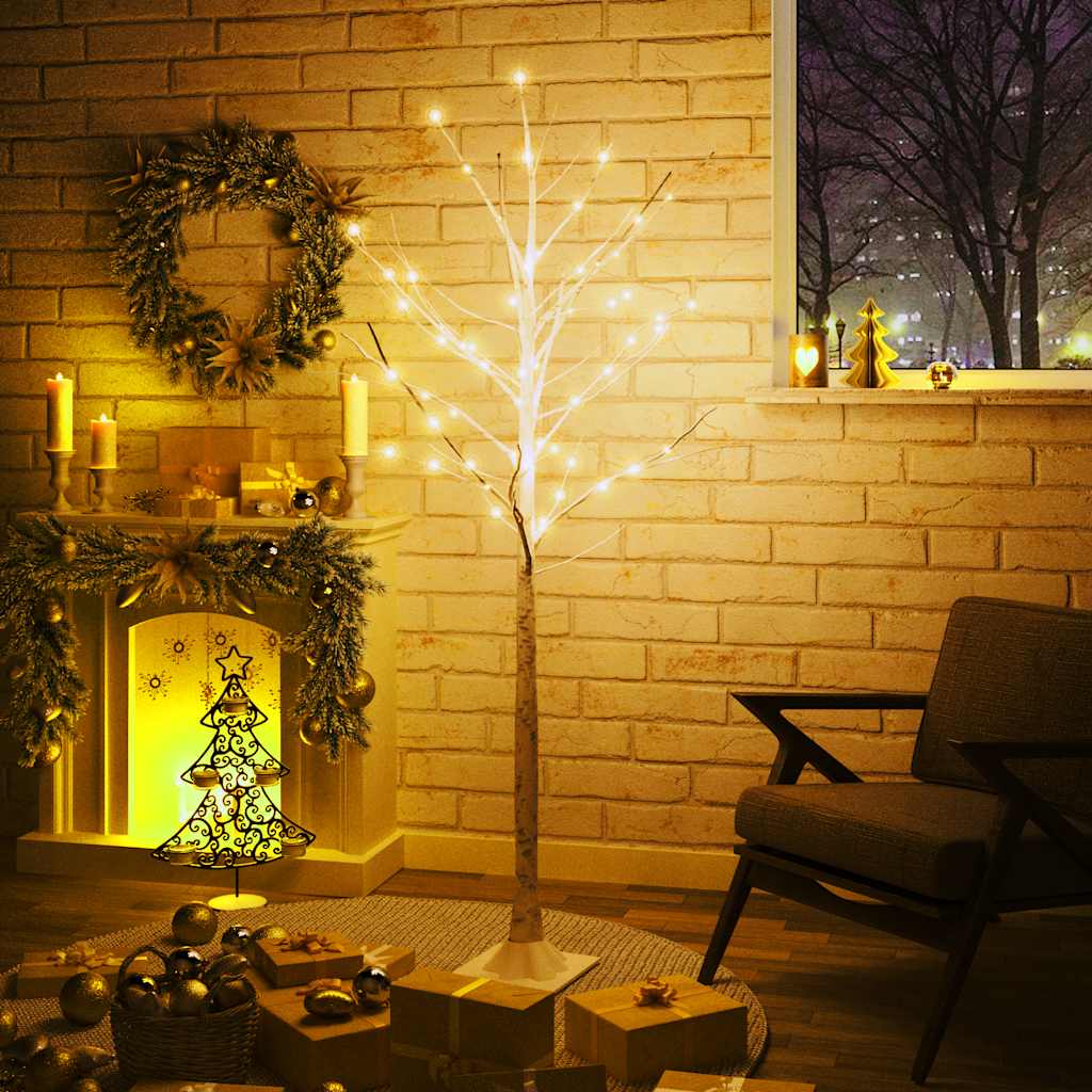 VidaXL Birke LED 96 LEDs warmweiß 180 cm weiß