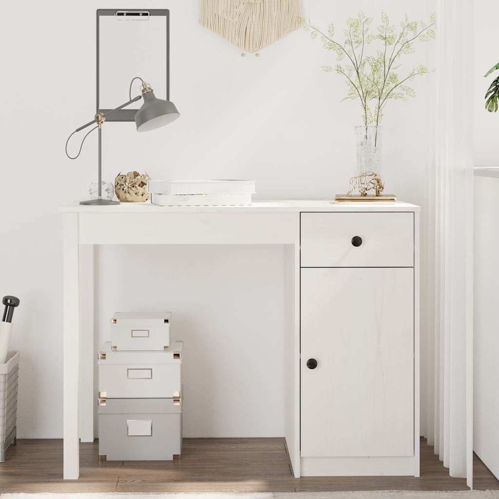 Vidaxl bureau 100x50x75 cm massief grenenhout wit