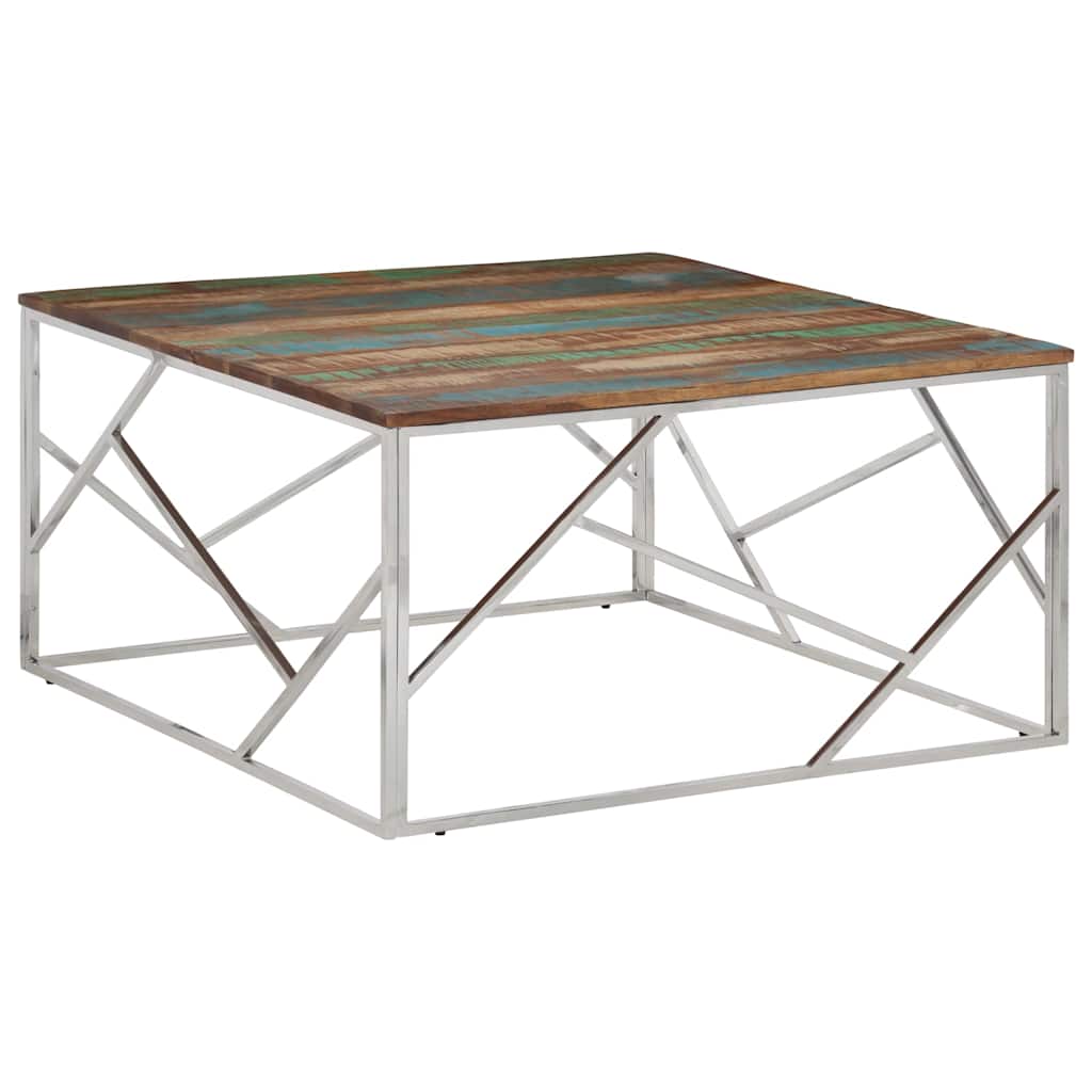 Vidaxl salontafel roestvrij staal en massief gerecycled hout zilver