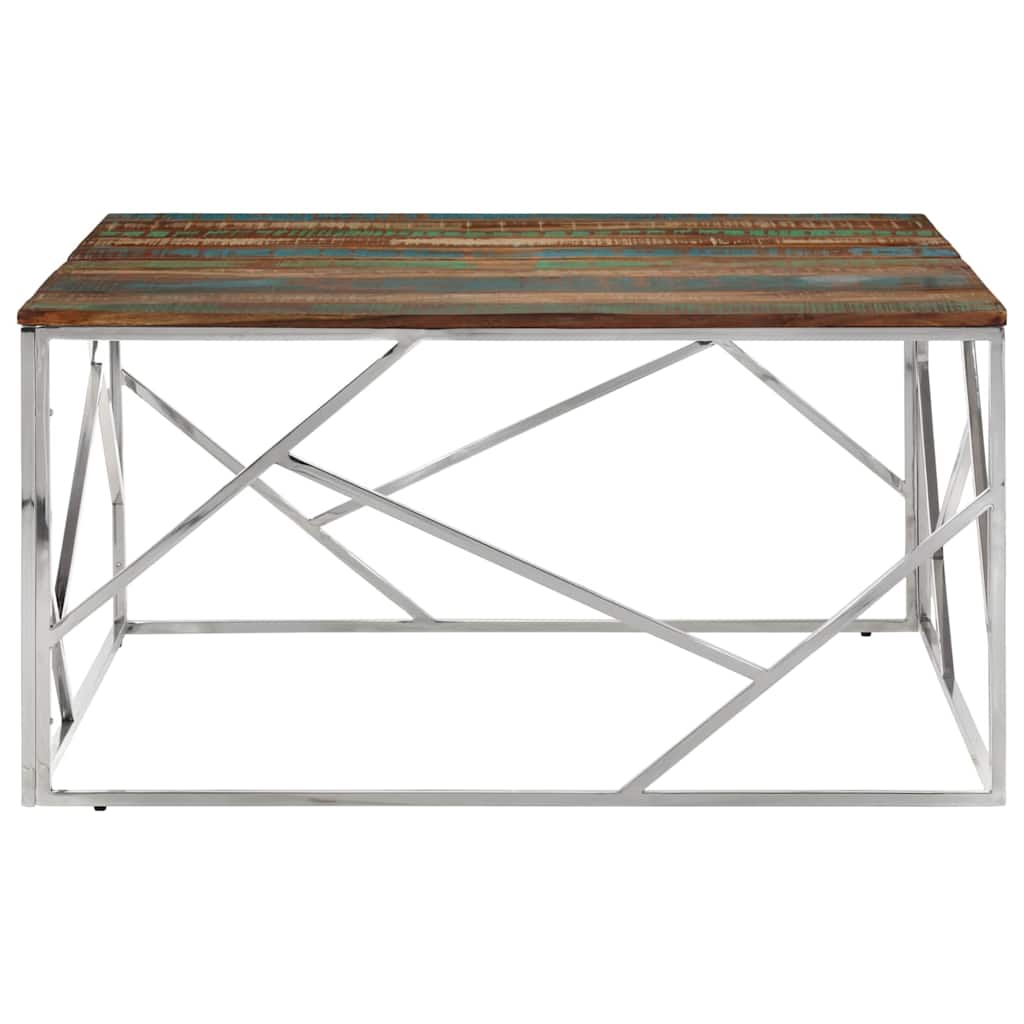 Vidaxl salontafel roestvrij staal en massief gerecycled hout zilver