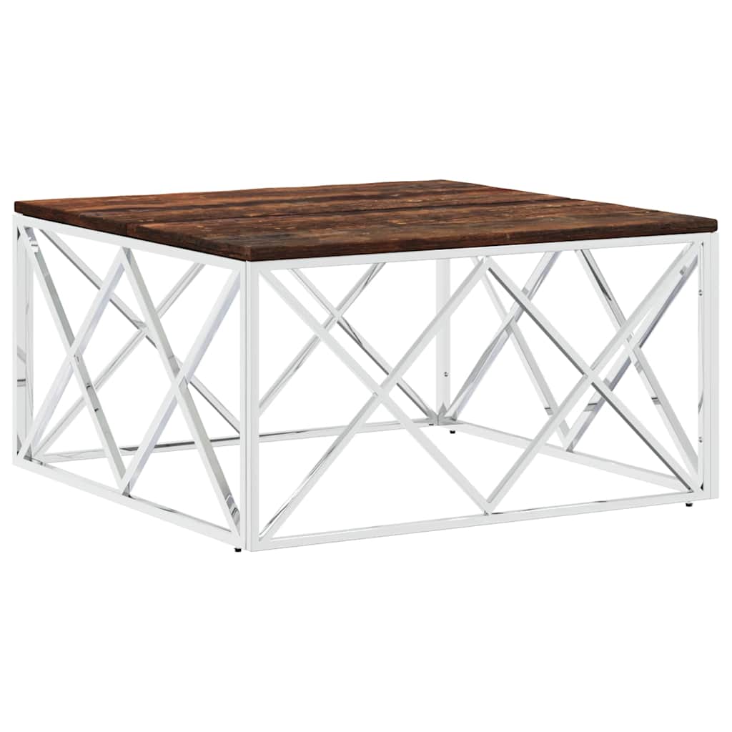 Vidaxl salontafel roestvrij staal en massief hergebruikt hout