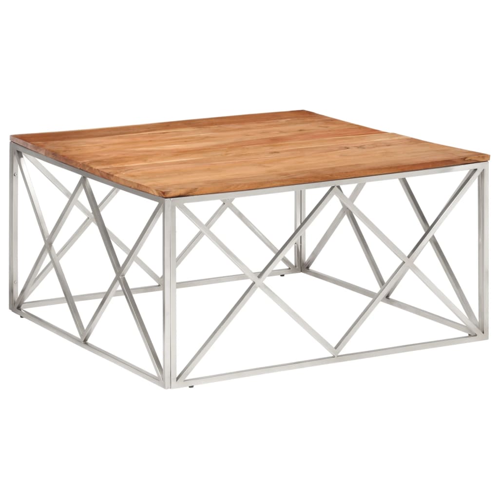 Vidaxl salontafel roestvrij staal en massief acaciahout zilverkleurig