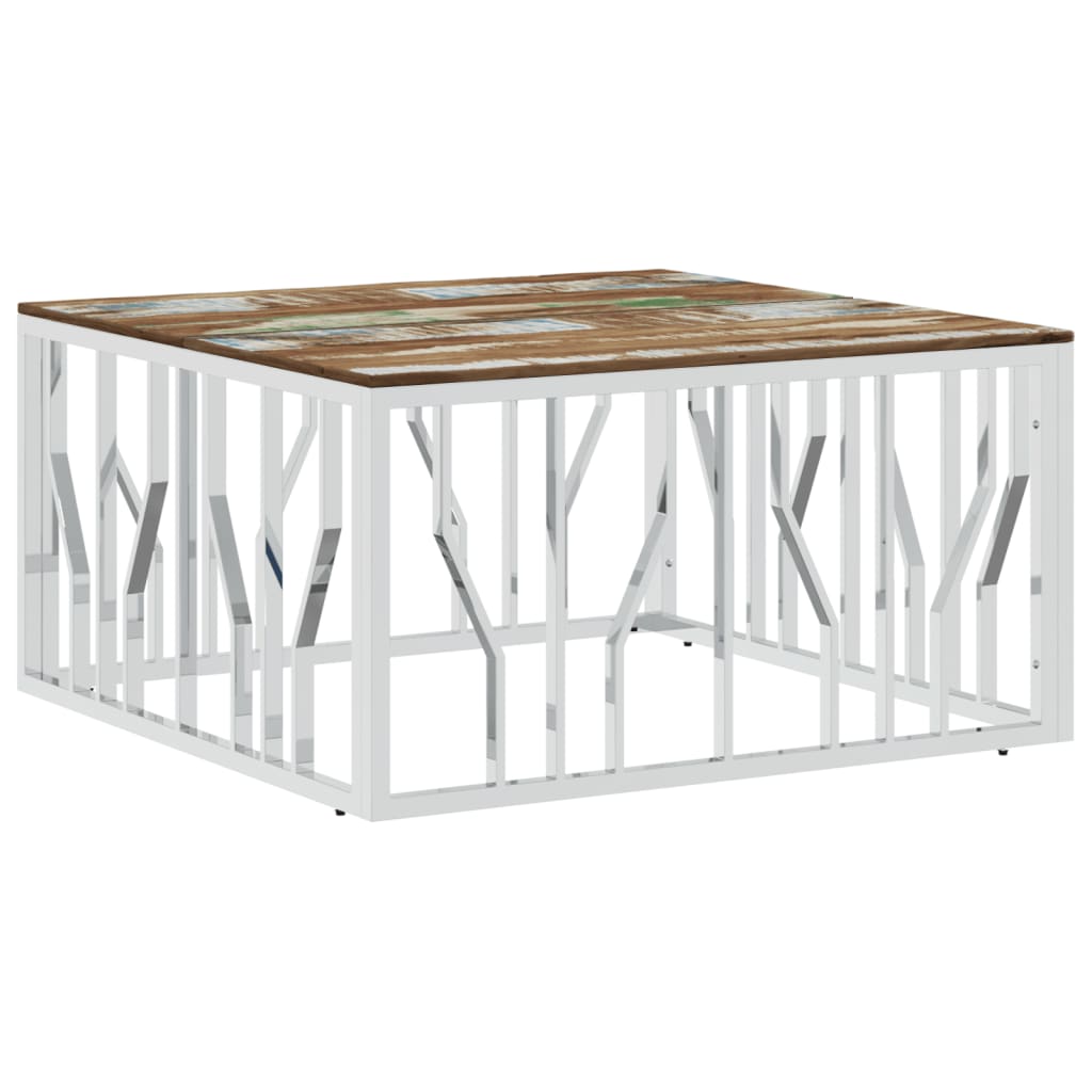 Vidaxl salontafel roestvrij staal en massief gerecycled hout zilver